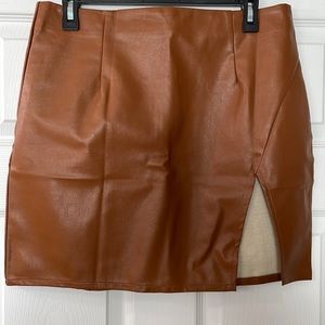 Cognac Faux Leather Skirt